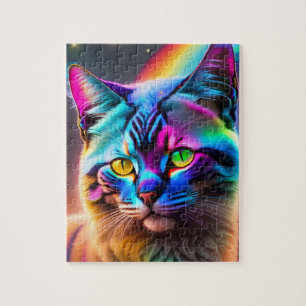 Farbige Katze mit Regenbogenfarben, Neonlicht, Kat