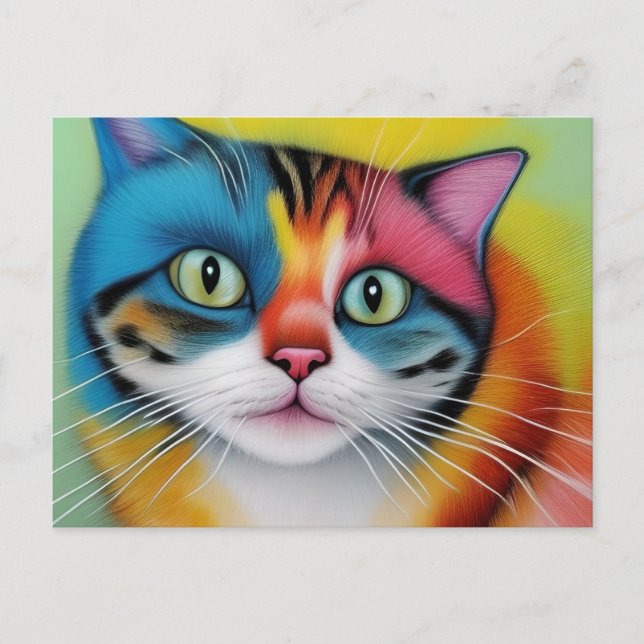 Farbige Katze Postkarte (Vorderseite)