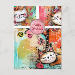 Farbige Katzen Geburtstagskarte Postkarte