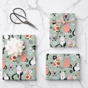Farbige Katzen Geschenkpapier Set