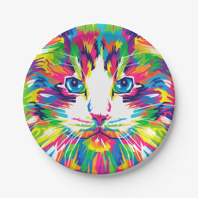 Farbige Katzen Kunstästhetische Katze Bilder Kunst Pappteller (Vorderseite)
