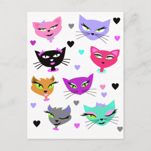 Farbige Katzen Postkarte