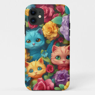 Farbige Katzen und Blume niedliches Design Case-Mate iPhone Hülle