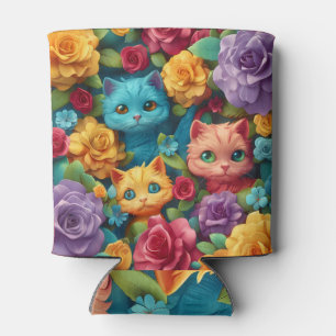 Farbige Katzen und Blume niedliches Design Dosenkühler