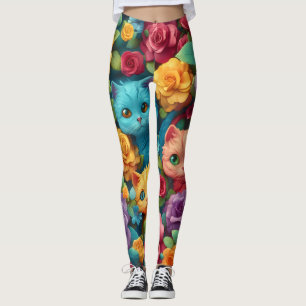 Farbige Katzen und Blume niedliches Design Leggings