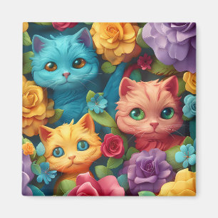 Farbige Katzen und Blume niedliches Design Magnet