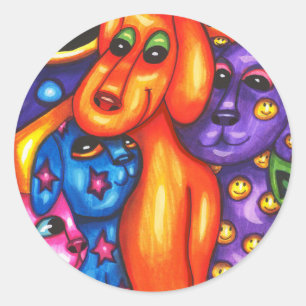 farbige Katzen und Hunde abstrakte Originalkunst Runder Aufkleber