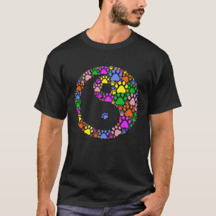Farbige Katzen- und Hundepfotenabdrücke Yin Yang T-Shirt