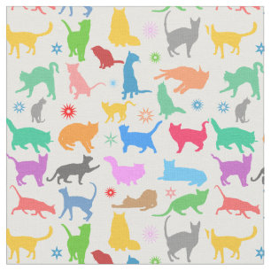 Farbige Katzen und Sterne Stoff
