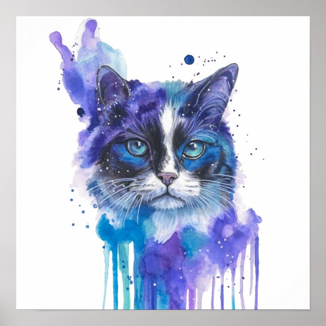 Farbige Katzen-Wasserfarben-Kunst Poster (Vorne)