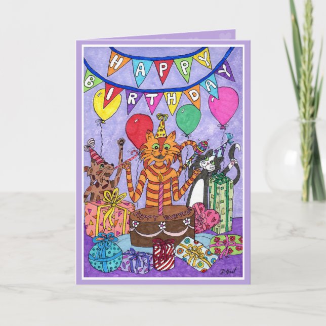 Farbige Katzen zum Geburtstag Karte (Vorderseite)