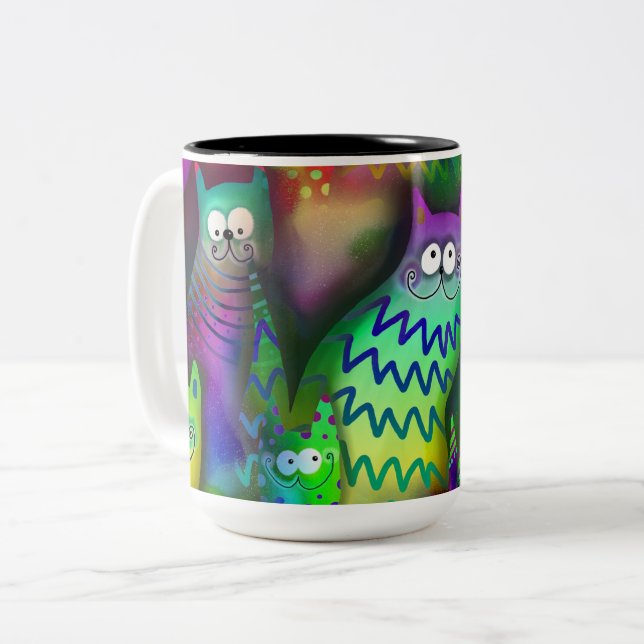 Farbige Katzen Zweifarbige Tasse (Vorderseite Links)