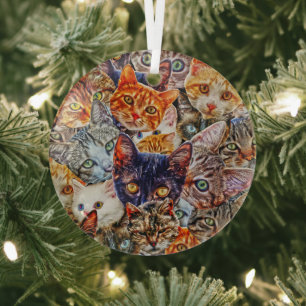Farbige Katzenkollage Ornament Aus Glas