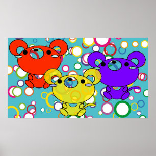 Farbige Kittys auf Circles Poster