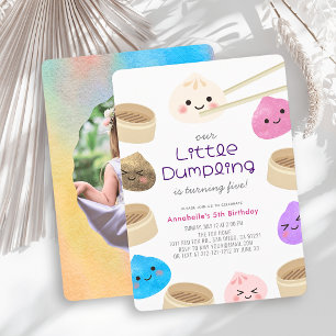 Farbige kleine Dumpling Kawaii Geburtstagsfoto Einladung