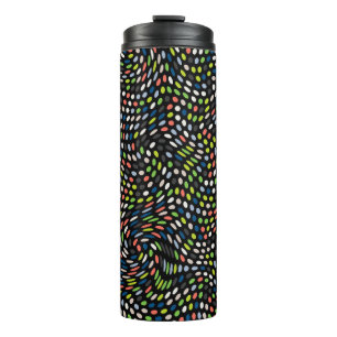 Farbige kleine Punkte Hintergrund. Kreise winken. Thermosbecher