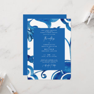Farbige Kobalt-Mittelmeer-Moderne-Hochzeit Einladung