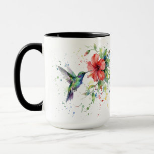 Farbige Kolibri-Wasserfarben-Blumen-Natur-Kunst Tasse