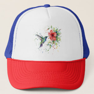 Farbige Kolibri-Wasserfarben-Blumen-Natur-Kunst Truckerkappe