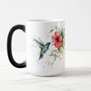 Farbige Kolibri-Wasserfarben-Blumen-Naturkunst Verwandlungstasse