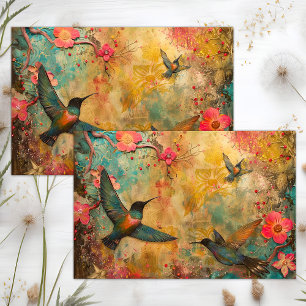 FARBIGE KOLIBRIS MIXED MEDIA DÉCOUPAGE SEIDENPAPIER