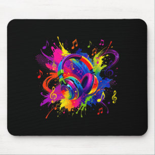 Farbige Kopfhörer mit Noten-Kunstwerk  Mousepad