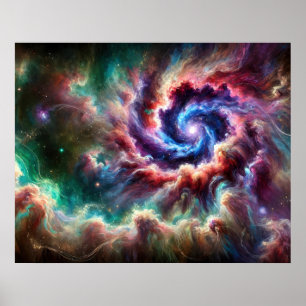 Farbige kosmische Galaxienwirbel mit strahlendem N Poster
