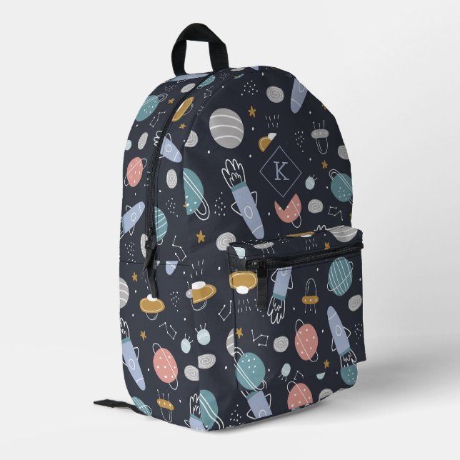 Farbige Kosmosymbole Kindermuster Bedruckter Rucksack (Rückseitige Ecke links)