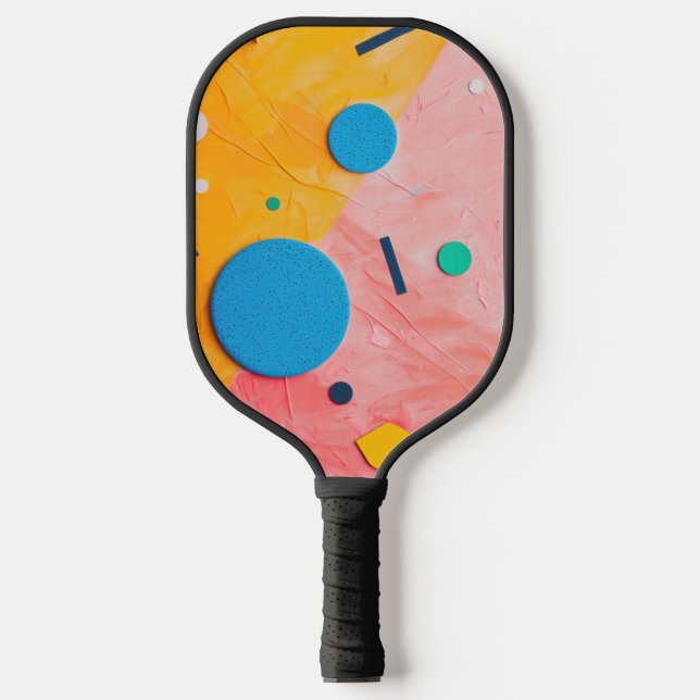 Farbige Kreise auf rosa und gelb Pickleball Schläger (Vorderseite)