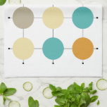 Farbige Kreise auf schwarzen Linien Mitte des Jahr Geschirrtuch<br><div class="desc">Dieses farbenfrohe,  moderne Küchenhandtuch aus der Mitte des Jahrhunderts ist türkisblau,  mit zwei Farbtönen in Orange,  Creme und Bräunungskreisen auf einem schwarzen Gitter. Fügen Sie Ihrem Küchendekor diesen Spaß hinzu!</div>