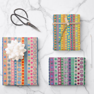 Farbige Kreise und Streifen Geschenkpapier Set