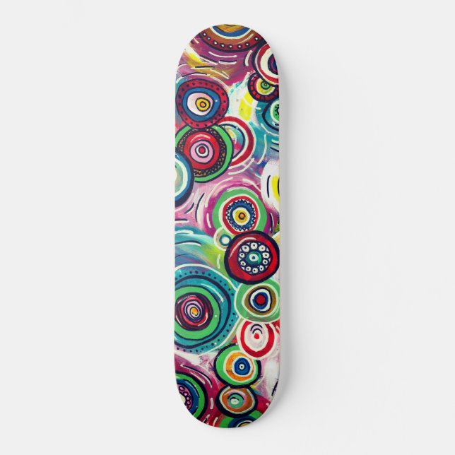 Farbige Kreise und Wirbel Originelle Abstrakte Kun Skateboard (Vorderseite)