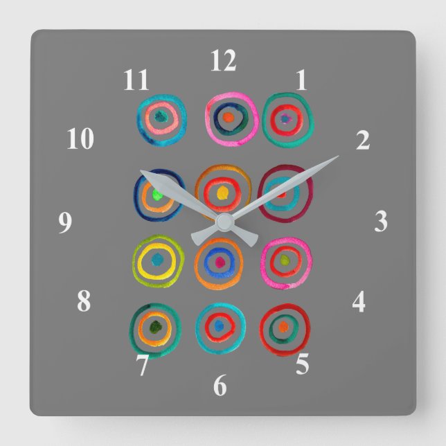 Farbige kreisförmige Regenbogenfarbe Quadratische Wanduhr (Vorderseite)