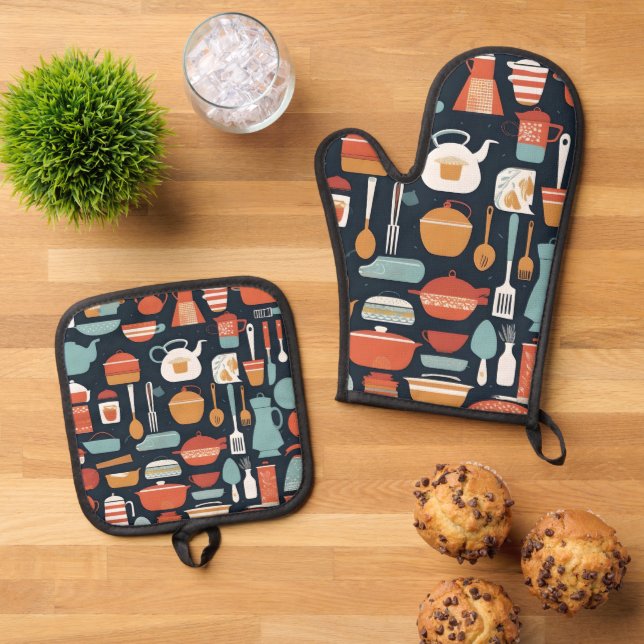 Farbige Küchengeräte und -accessoires Ofenhandschuh & Topflappen-Set (Oben Unten)
