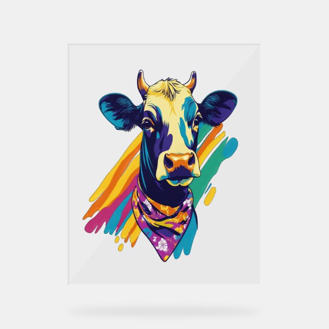 Farbige Kuh, Design der Regenbogenkuh Acrylschild (Vorderseite)