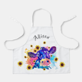 Farbige Kuh mit Sonnenblumenkids Personalisiert Ap Schürze
