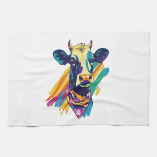 Farbige Kuh-PNG, Rainbow-Kuh-Design-PNG Geschirrtuch