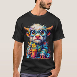 Farbige Kuh T-Shirt mit kaltem Getränk