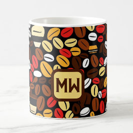Farbige, kühne Kaffeebohnen mit großen Monogramm Kaffeetasse