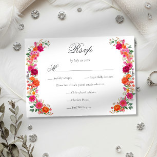 Farbige, kühne rosa und orangefarbene florale Gart RSVP Karte