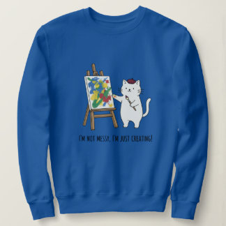 Farbige Kunst Weißer Katzenkünstler Blau Gemütlich Sweatshirt