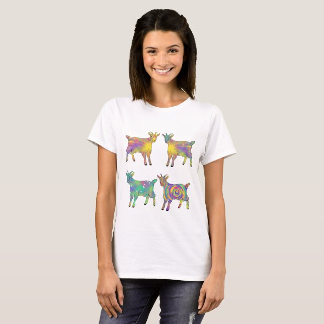 Farbige Künstlerische Regenbogenziegen Niedliche L T-Shirt (Vorne ganz)