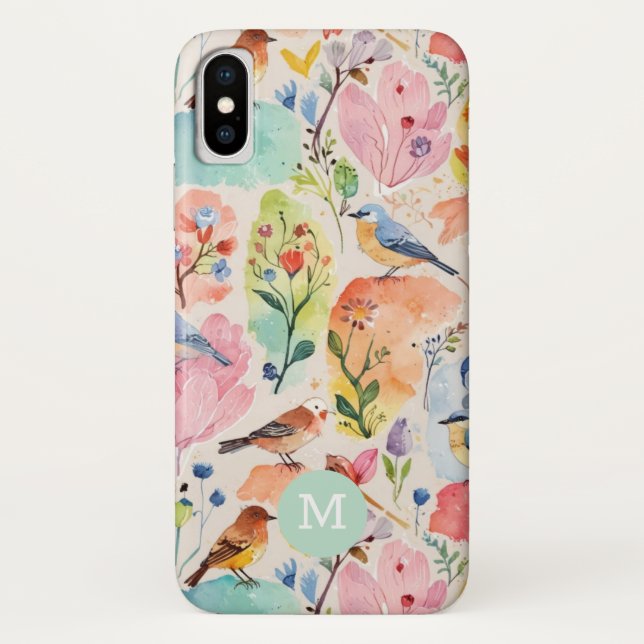 Farbige Künstlerische Vögel und Blume Aquarell Case-Mate iPhone Hülle (Rückseite)