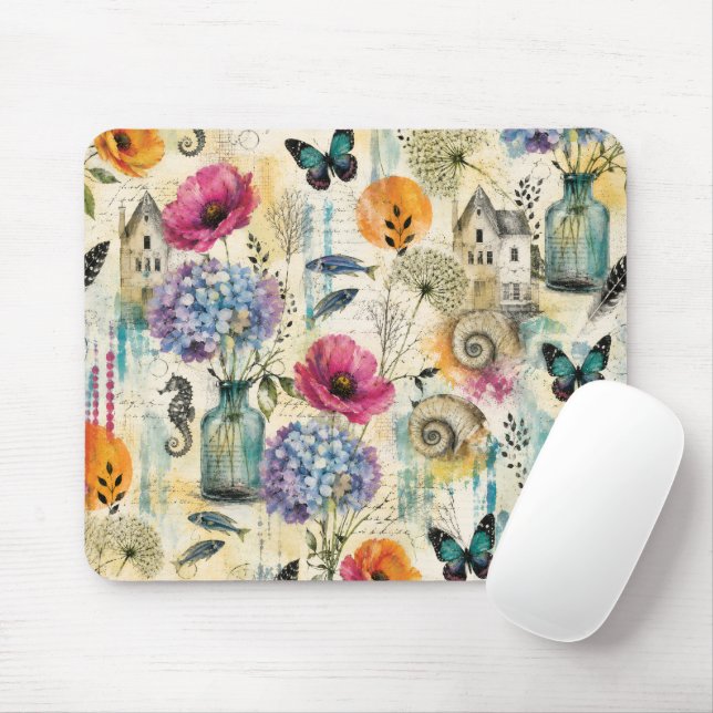 Farbige Küsten-Botanik-Wasserfarben-Muster Mousepad (Mit Mouse)