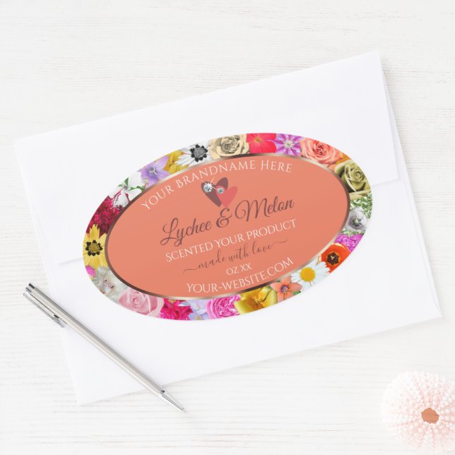 Farbige Labels für Blumenlachs mit Herz Ovaler Aufkleber (Umschlag)