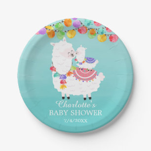 Farbige Lama Mama Babydusche 7" Platten Pappteller