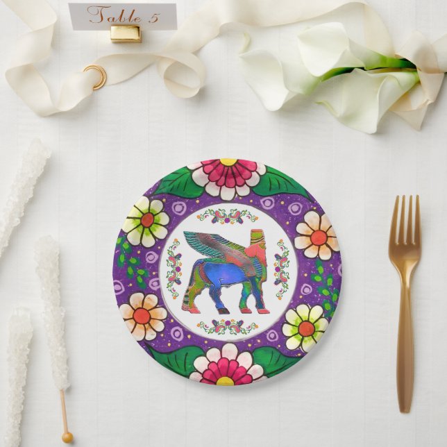 Farbige Lamassu-Blume Papierplatte Pappteller (Hochzeit)