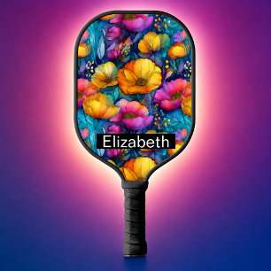Farbige Lebendige Mohnblume Personalisiert Pickleball Schläger
