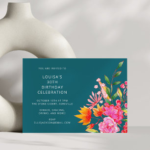 Farbige lebhafte florale Wasserfarben-Geburtstagsf Einladung