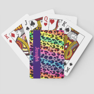 Farbige Leoparden mit Namen Regenbogen Spielkarten